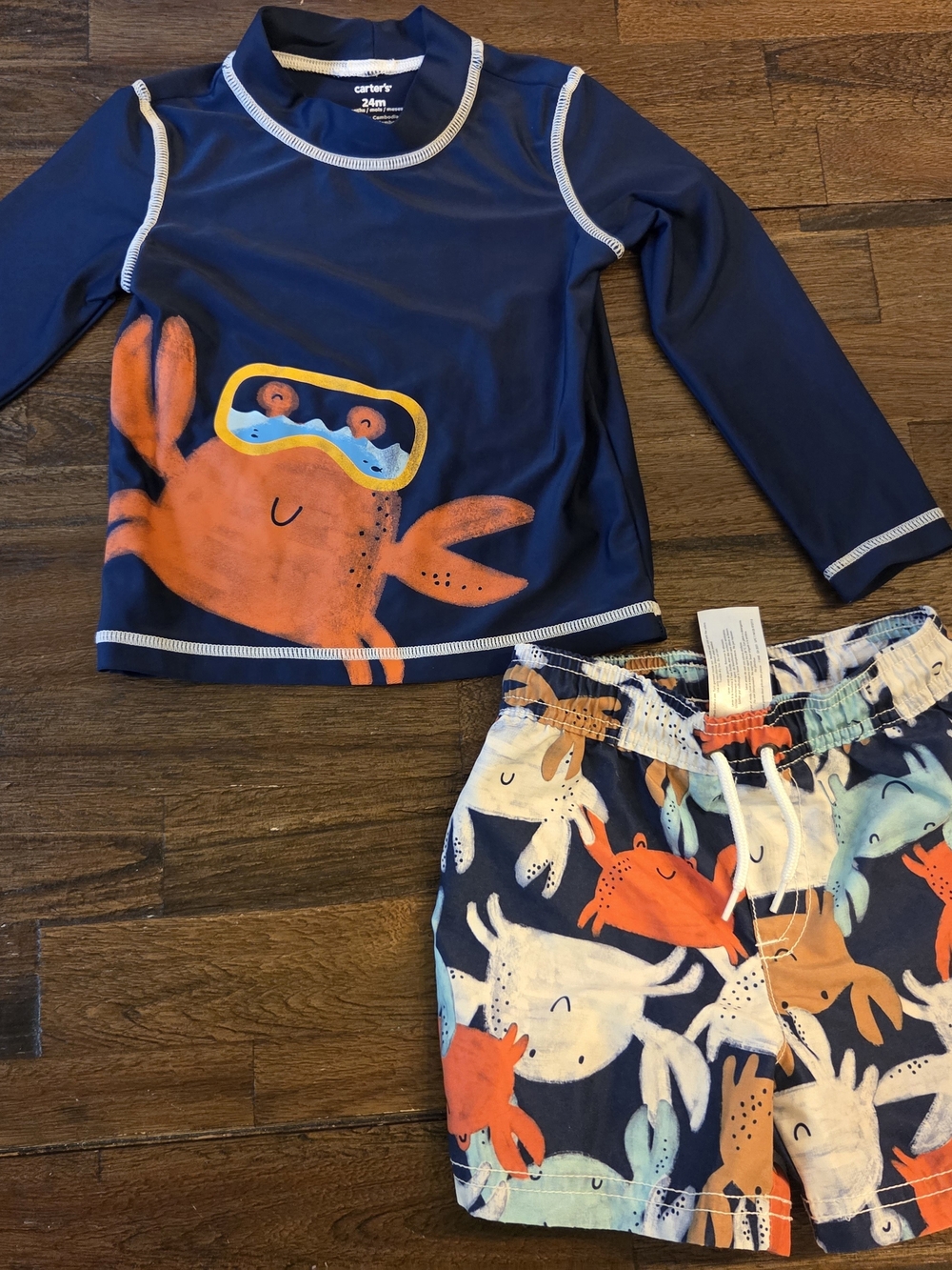 Carter's Navy Crab Rash Guard & Crab Print Swim Shorts